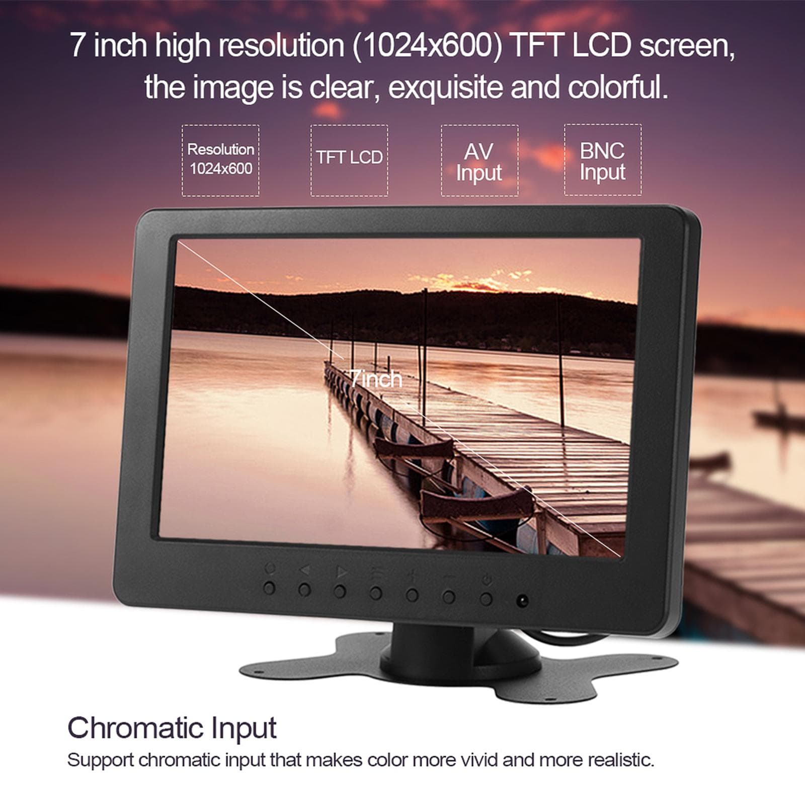 S701 7-calowy ekran monitora TFT LCD 16: 9 1024 * 600 BNC AV Video Audio dla PC Bezpieczeństwo VCD DVD EU