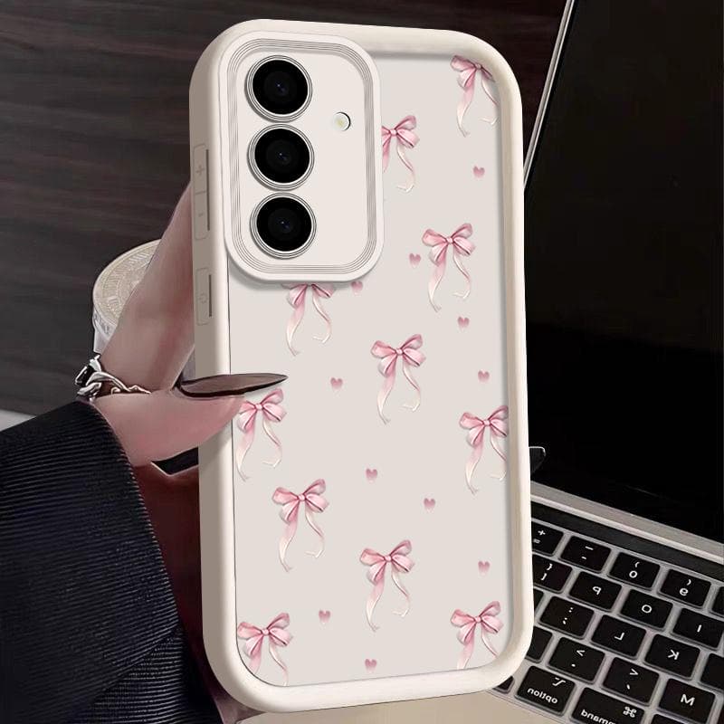 Modne etui z nadrukiem kokardki, miękkie, matowe, do Samsung S25 Ultra S24 FE S26 S23 Plus A16 A56 A36 A55 A26 A06 A15 A35 A17 A37 A57, odporne na