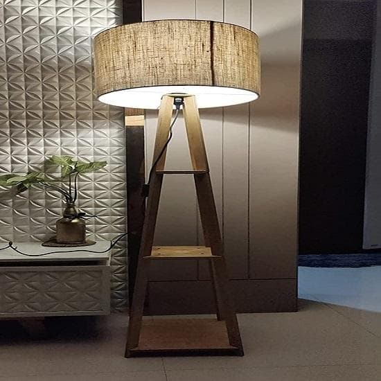 Drewniana lampa podłogowa ze statywem włoskiego Craftera w standardowym rozmiarze