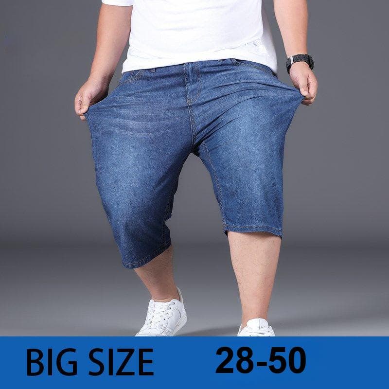 Męskie spodenki jeansowe Męskie w pasie Pięciopunktowe spodnie Luźne spodenki do kolan Plus Size Jasnoniebieskie proste szorty Plus Size cm