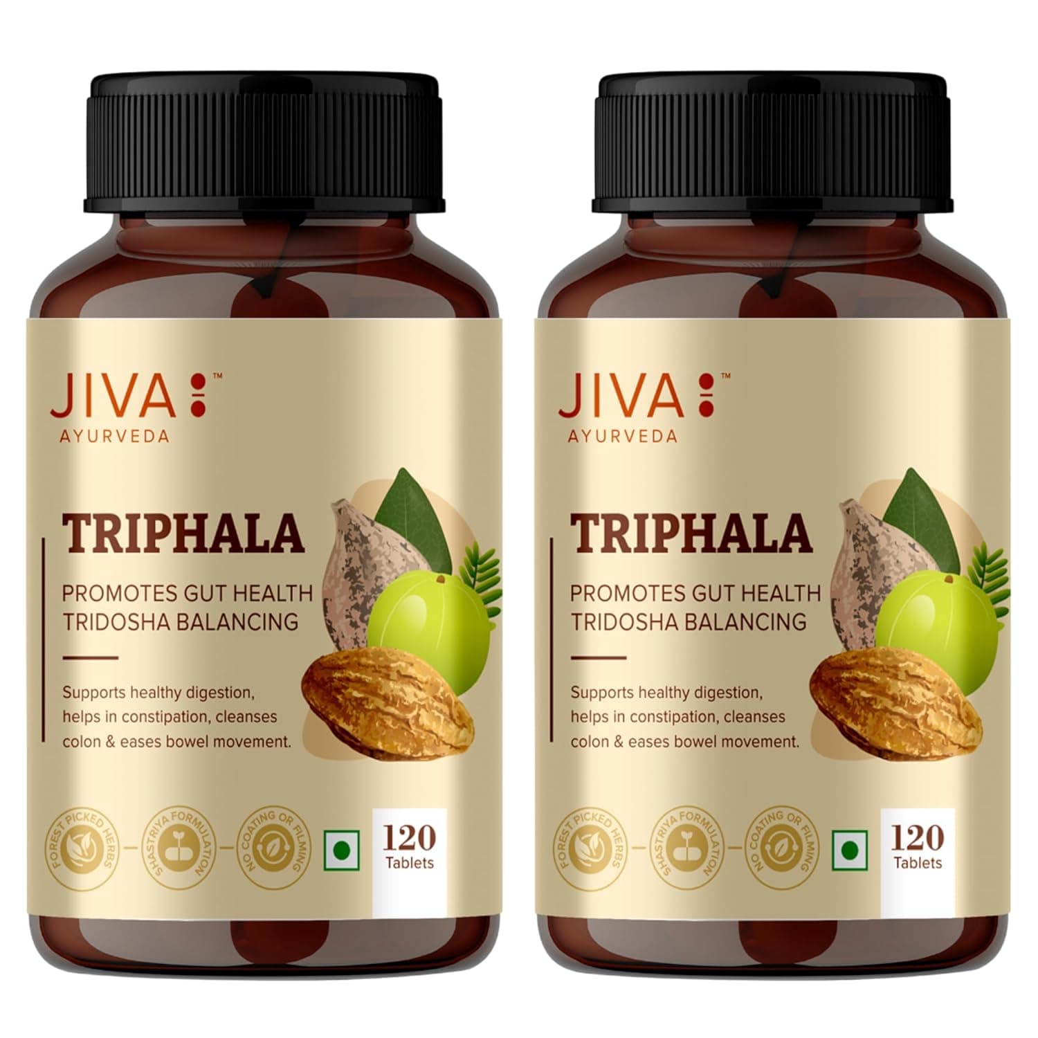 Jiva Triphala Tabletki 120 Tabletek x Opakowanie 2 Ajurwedyjskie Wsparcie Trawienia Detoksykacja Jelit Zdrowie Oczu Włosów