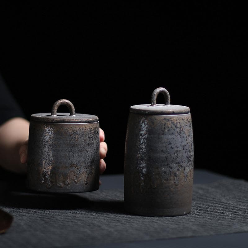 Japońska ceramiczna zapieczętowana herbata Caddy Gruba ceramika Duży Vintage Spice Jar Tank Pojemnik na żywność