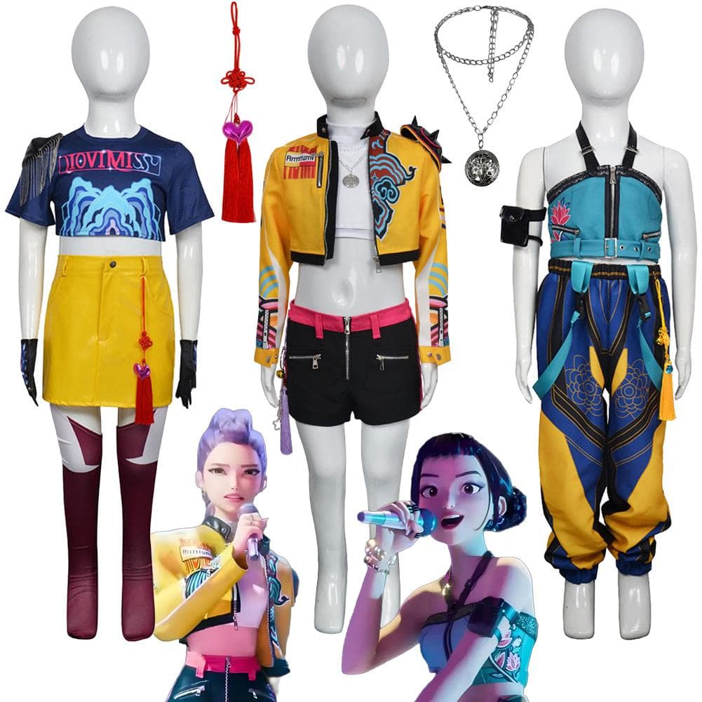 Fantasia KPop Rumi Zoey Cosplay Dziewczęta Ubranie Sceniczne Strój Kostium Łowca Demonów 6 Do 14 Lat Halloween Karnawał Party Ubrania cm