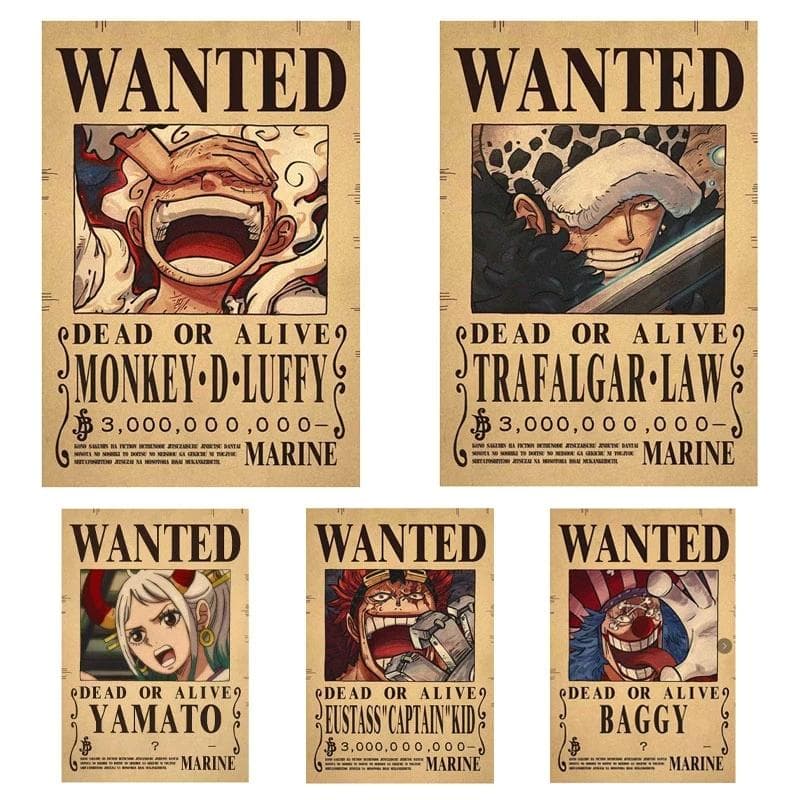 Nowe anime One Piece Luffy 3 miliardy Bounty poszukiwane plakaty czterech cesarzy Kid figurki dekoracje ścienne w stylu vintage plakat zabawki