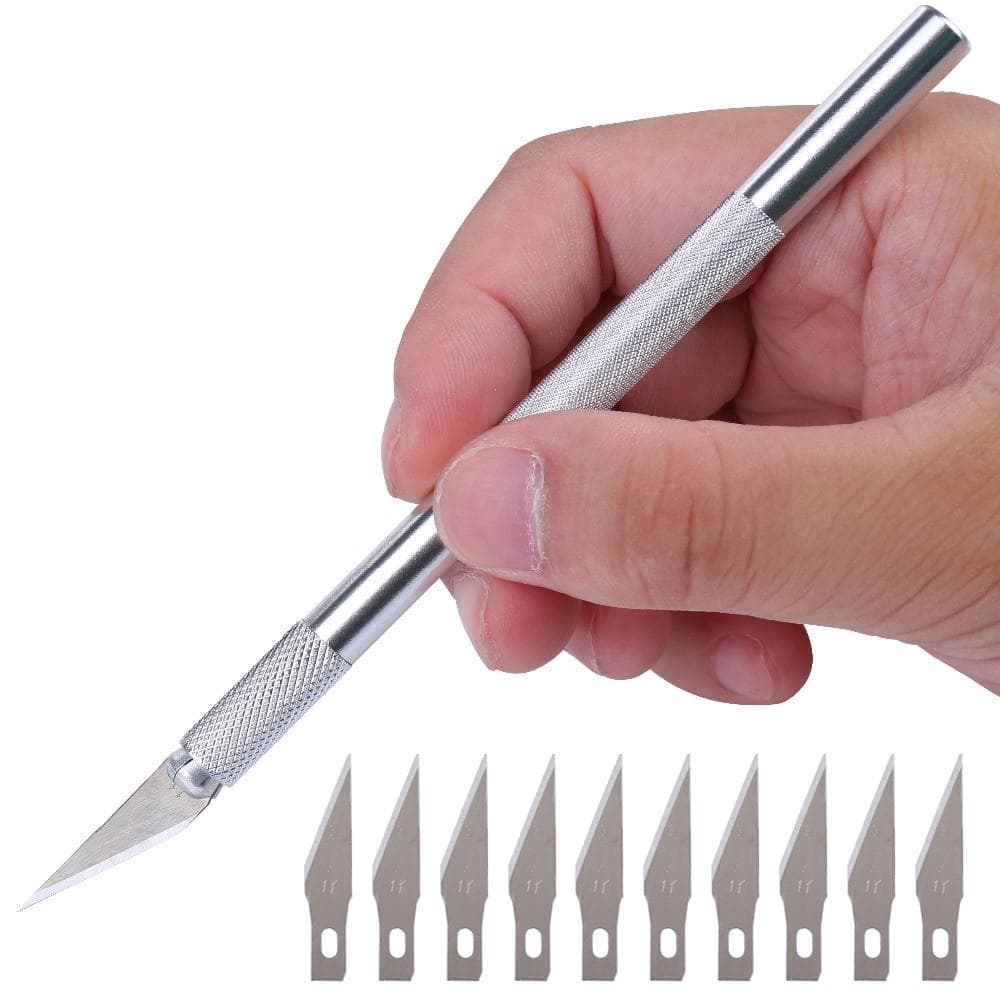 12 sztuk/partia Wood Paper Cutter Pen Nóż Skalpel Stalowe Ostrza Grawerowanie Noże do Rzemiosła Artystycznego Rysunek niebieski