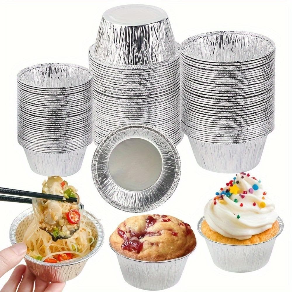 50 szt. Jednorazowe foremki do pieczenia, tacki, foremki do babeczek klasy spożywczej, aluminiowe foremki z folii, formy do pieczenia, pudding