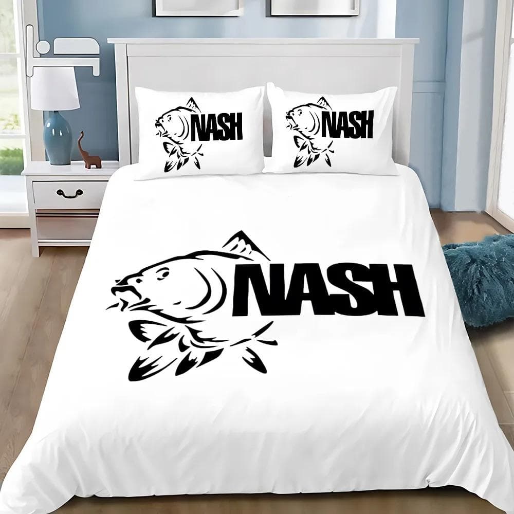 Nash Fishing Logo Poszwa na kołdrę Poszewka na poduszkę Zestaw pościeli Dekoracja sypialni dla dorosłych Chłopiec/Dziewczynka Pojedynczy