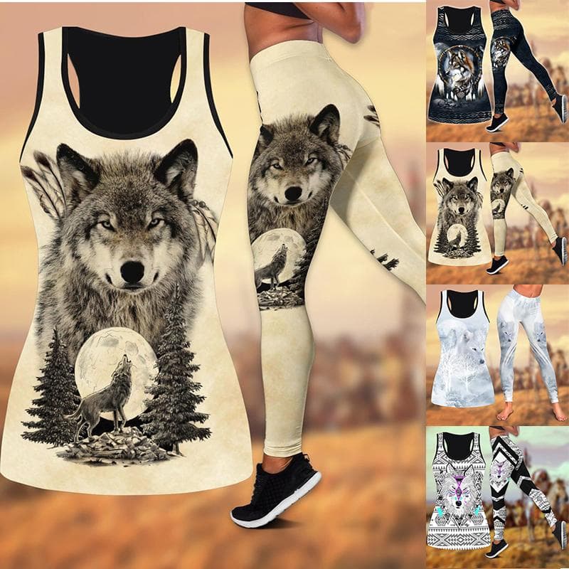 Strój do jogi z nadrukiem wilka dla kobiet Moda 3D drukowane legginsy treningowe Fitness Sport Wysoka talia Casual spodnie do jogi dla kobiet cm