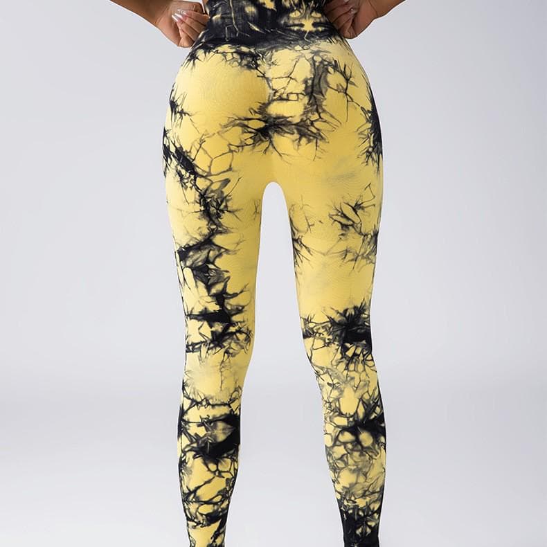 Legginsy do jogi TY Tie-Dye: Wysokoelastyczne, podnoszące biodra, spłaszczające brzuch spodnie fitness do jogi i biegania. cm biały