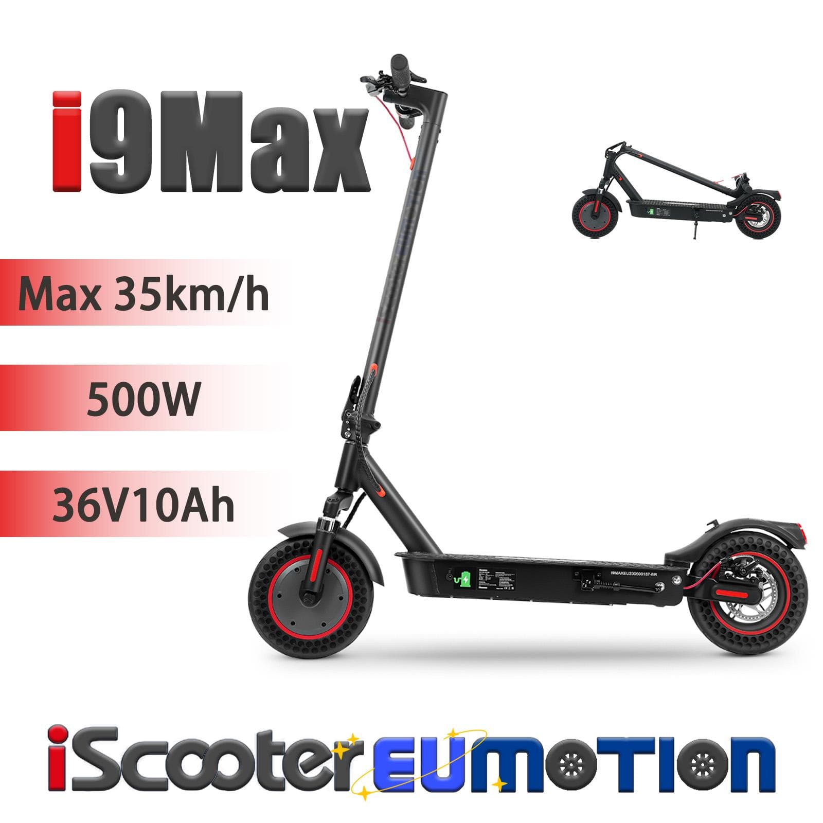 Hulajnoga elektryczna miejska iScooter i9Max 10  35 km/h z torbą, 500 W, prędkość maksymalna 35 km/h, pełne zawieszenie, wodoodporność IP54,