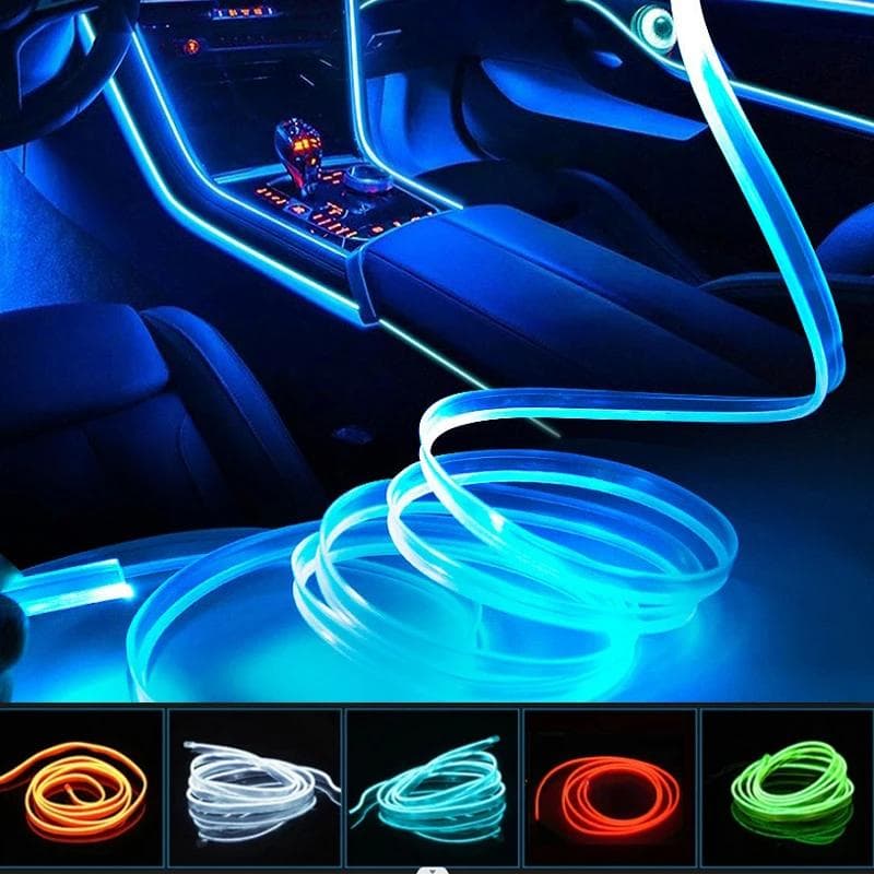 Oświetlenie wnętrza samochodu 1M/2M/3M/4M/5M Taśma dekoracyjna LED Girlanda z liną stalową Elastyczna linia neonowa Gniazdo samochodowe USB