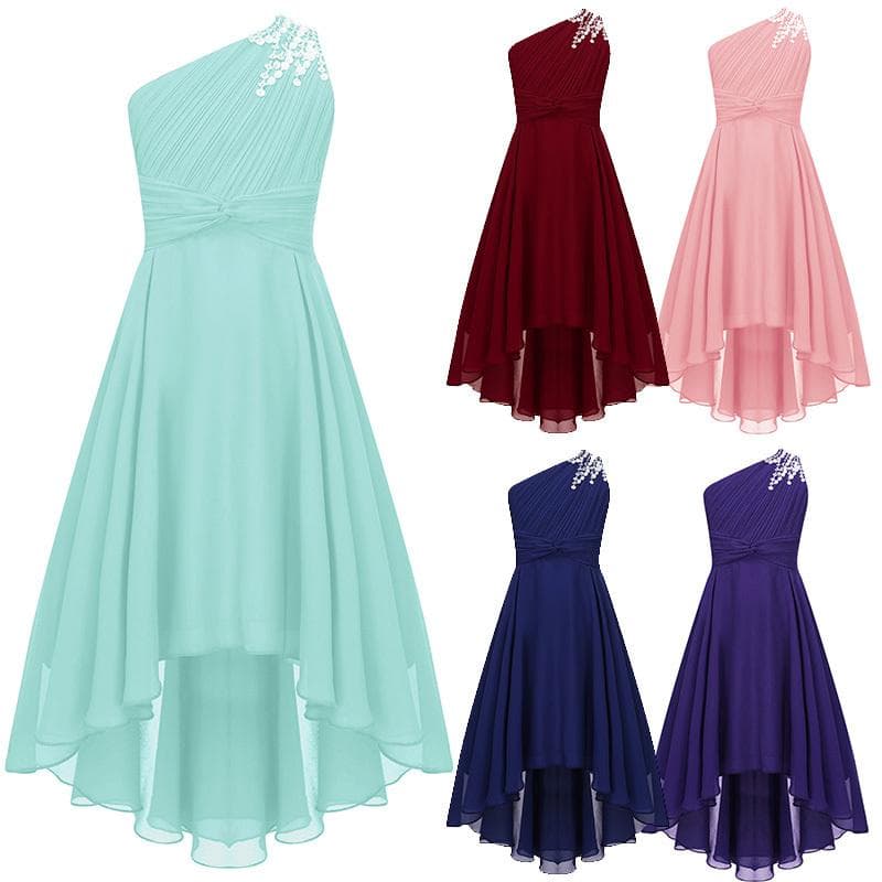 Dziecięca sukienka dla dziewczynek w kwiaty Party Princess Dress Jedno ramię, wysoki, niski brzeg, wieczorowa suknia balowa cm fioletowy