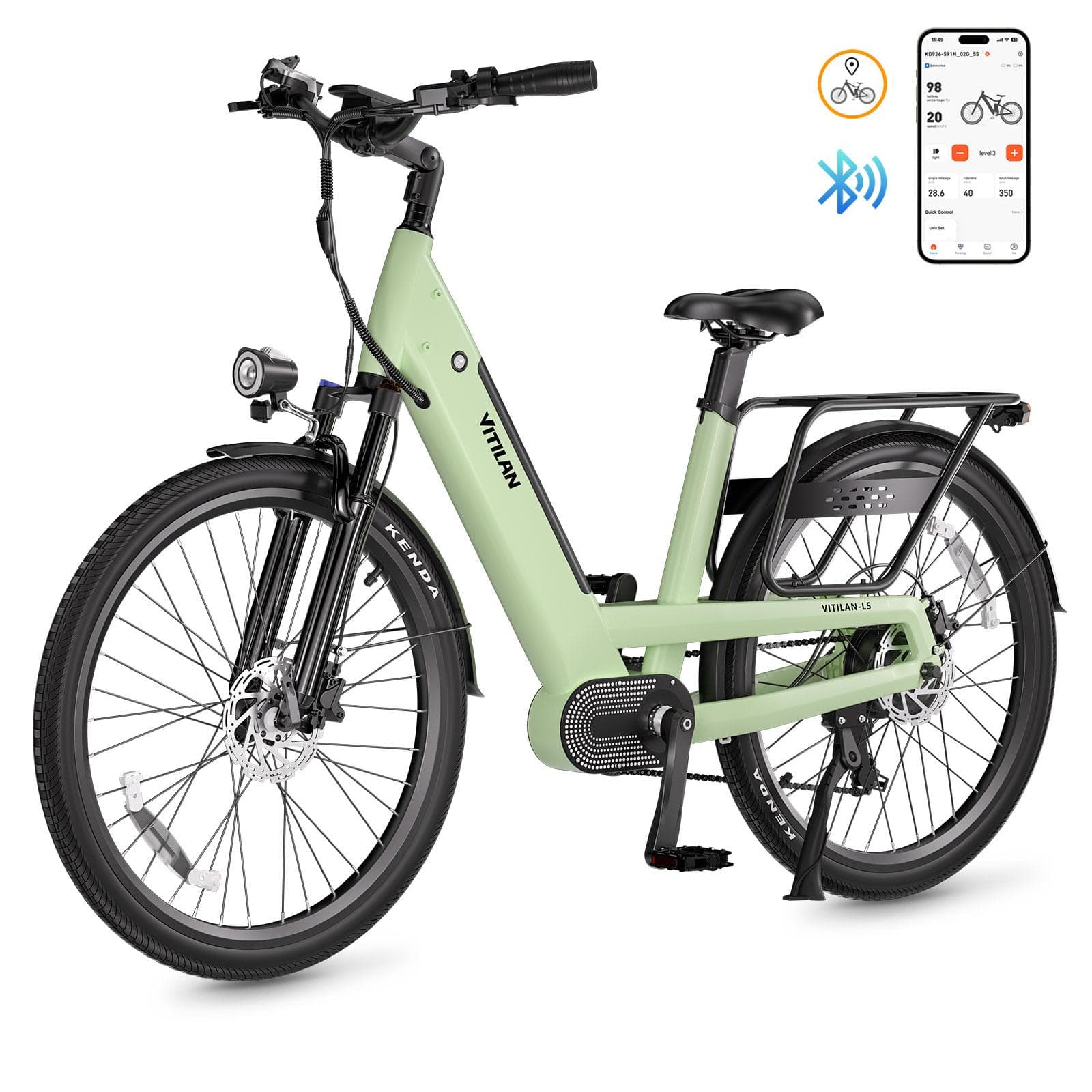 Vitilan L5 Urban Commuter Elektryczny Rower Dorosły 26” 500W, Czujnik Momentu Obrotowego Ebikes z Asystentem Pedałowania niebieski