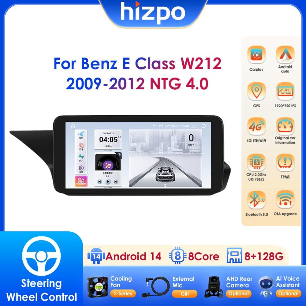 Hizpo 10.25  Inteligentny Ekran Samochodowy RDS Stereo Obsługa Carplay Android Auto dla Mercedes Benz W212 Klasa E E200 E230 E260 E300 S212 2009-2012