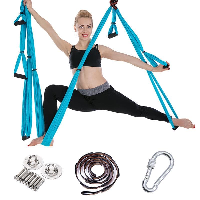 Hamak do jogi aerial z 6 uchwytami i taśmą rozciągającą do domowego fitnessu