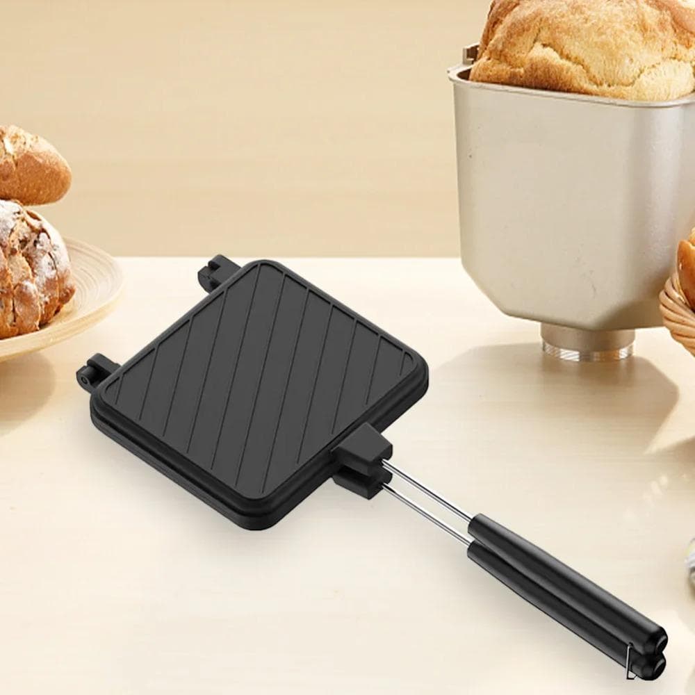 Żaroodporna Dwustronna Patelnia Nieprzywierająca Patelnia Grillowa z Klapką Toster Sandwich Maker Outdoor czarny