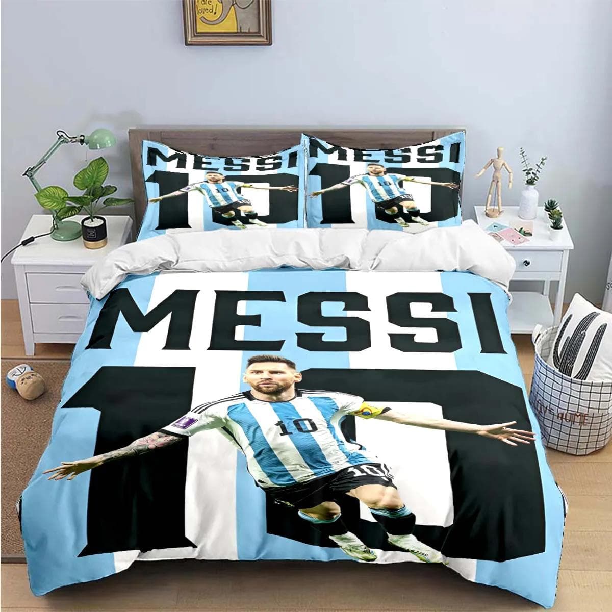 Modny Piłkarski Gwiazdor M-Messi R-Ronaldo Nadruk Pościel Zestaw Poszewka na Kołdrę Kołdra Łóżko Młodzież Dzieci Dziewczynki Chłopcy