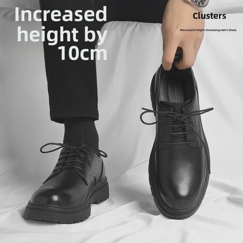 Męskie buty podwyższające 2024, czarna skóra, 10 cm, formalne i codzienne, oddychające, zimowy design cm
