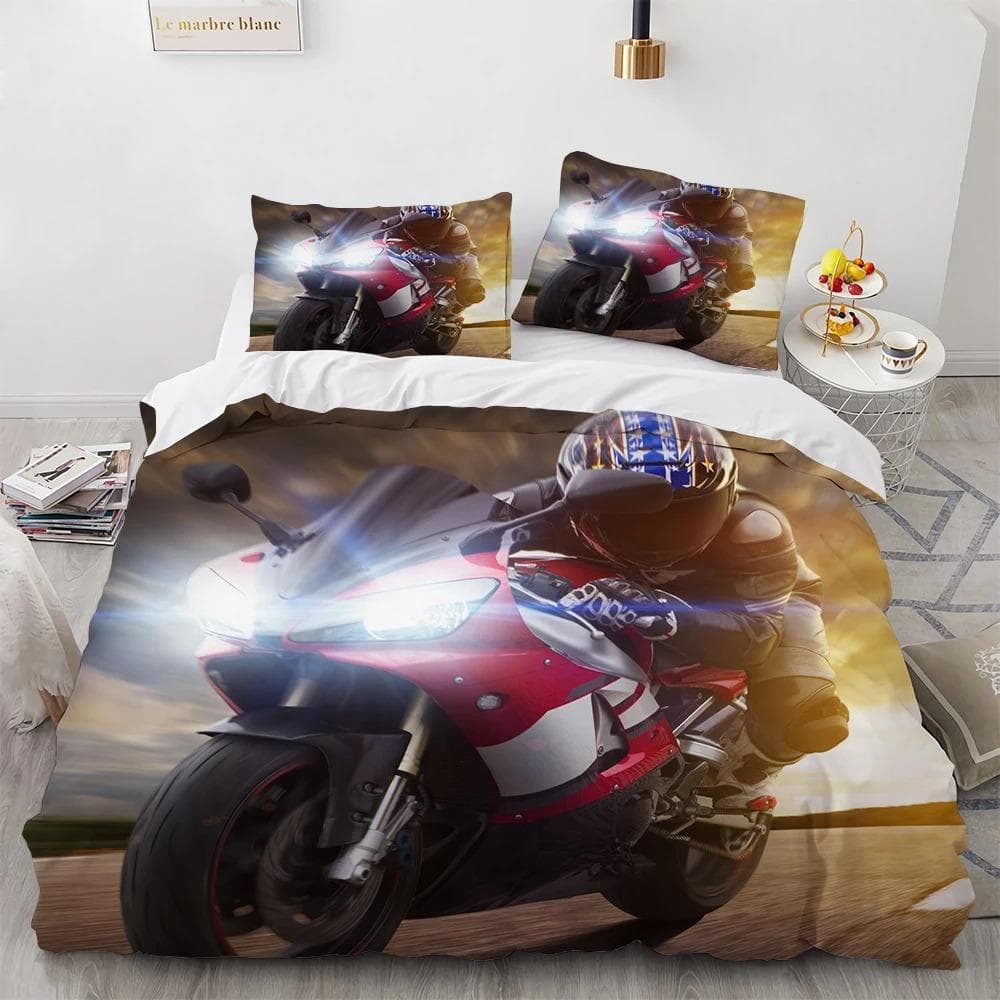 Motocyklista Król Królowa Poszwa na Kołdrę 3D Motocross Sport Ekstremalny Zestaw Pościeli dla Nastolatków Dorosłych Mężczyzn Młodzieży