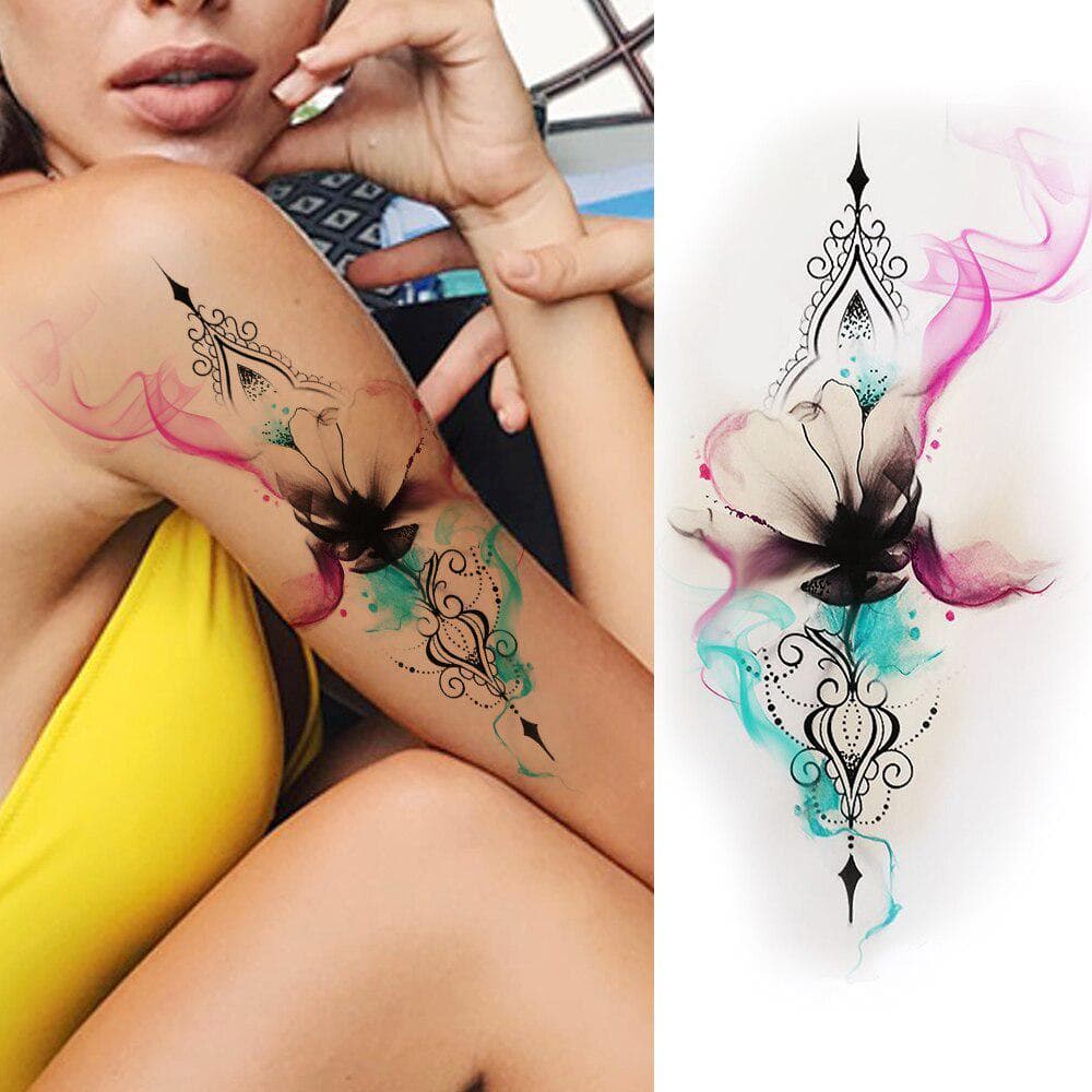 1PC moda kwiat naklejki tymczasowe tatuaże DIY fałszywe kolorowe arkusze kotwicy tatuaż dla kobiet malowanie ciała ramię nogi papier do tatuażu
