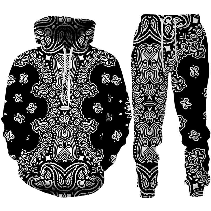 Vintage wzór 3D Print mężczyźni/kobiety odzież garnitur styl etniczny bluza z kapturem spodnie 2 częściowy zestaw strój codzienny para odzież