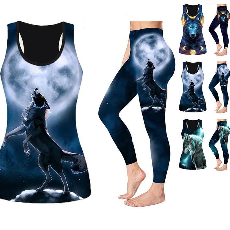 Duży nadruk wilka strój do jogi dla kobiet moda 3D drukowane legginsy treningowe Fitness sport wysokiej talii spodnie do jogi na co dzień cm
