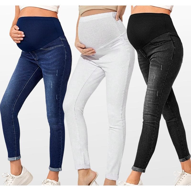 Kobiety w ciąży Dżinsy podtrzymujące brzuch z wysokim stanem Ciążowe Elastyczne Dżinsy Denim Podnoszące Biodra Codzienna Odzież do Pracy