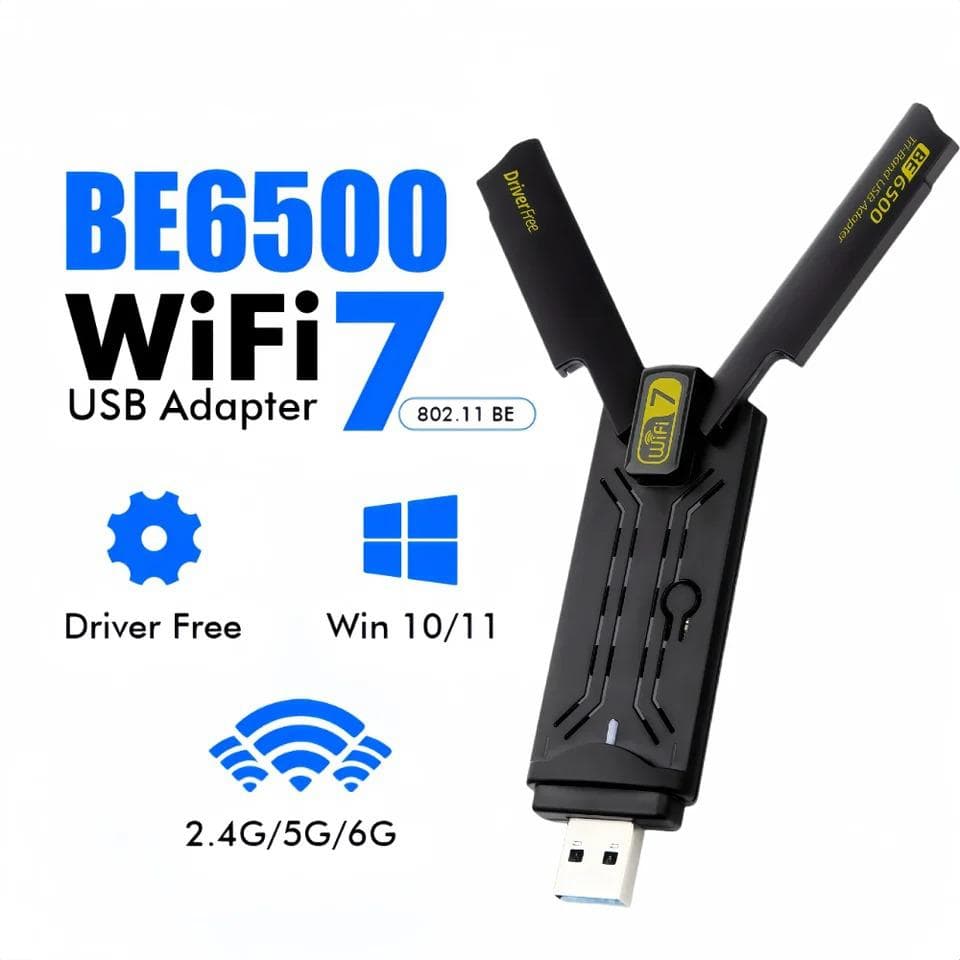 6500Mbps WiFi 7 USB Adapter BE6500 2.4G&5.8G&6GHz Karta sieciowa bezprzewodowa 802.11be Free-Drive WiFi Adapter dla Win 10/11