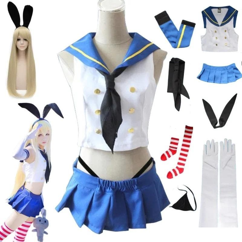 Shimakaze Cosplay Anime Kantai Collection Shimakaze Cosplay Kostium Dziewczęcy Mundur Peruka Marynarz Sukienka Kostium Halloween Party cm