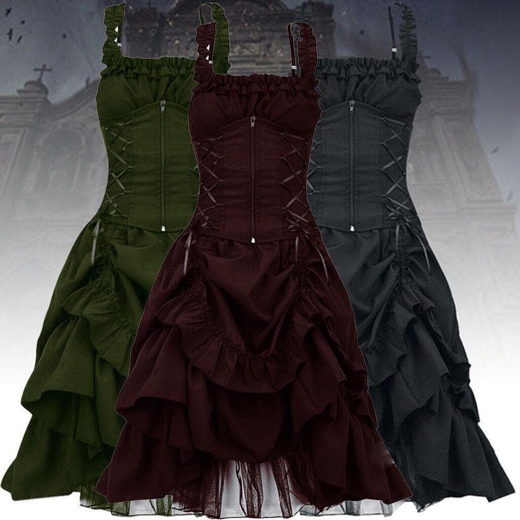 Kobiety wiktoriańska gotycka sukienka Vestidos Retro Lolita Palace sąd księżniczka Halloween Punk Cosplay długa letnia sukienka cm kolor ciemny