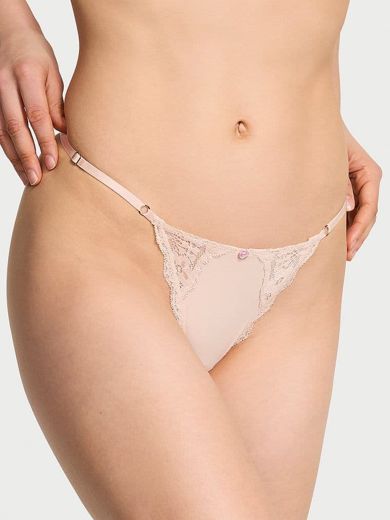 Dream Angels Stringi z koronką z regulowanymi paskami Lace-Trim V-String