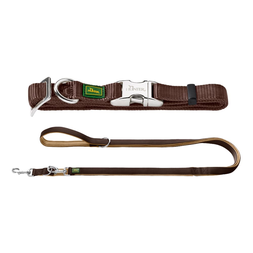 HUNTER neoprenowa smycz dla psa, brązowa/karmelowa - Pakiet: smycz neoprenowa + obroża Vario Basic Alu-Strong L