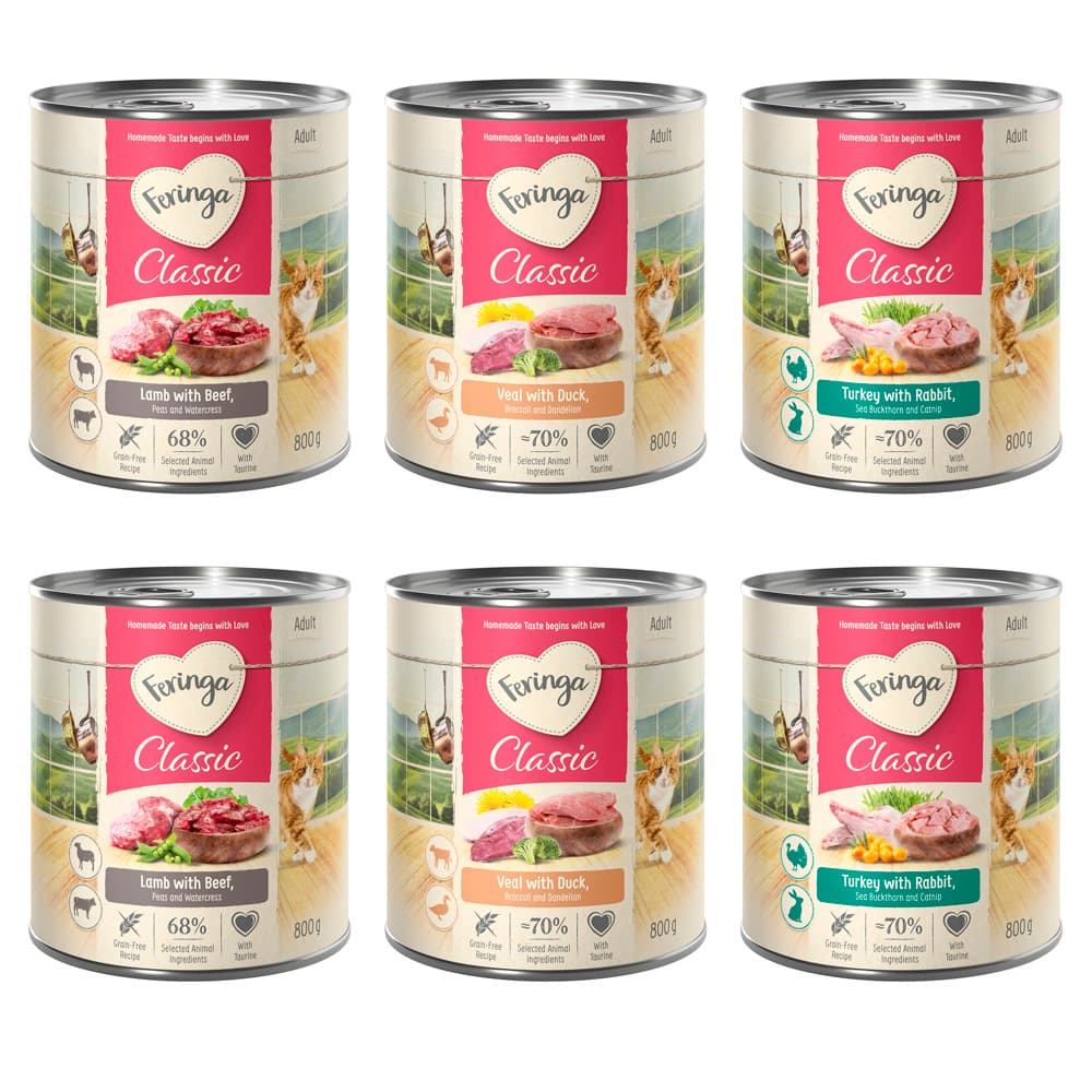 Pakiet mieszany Feringa Classic Meat Menü, 24 x 800 g  - Pakiet mieszany 2: Królik i indyk, Jagnięcina i wołowina, Kaczka i cielęcina