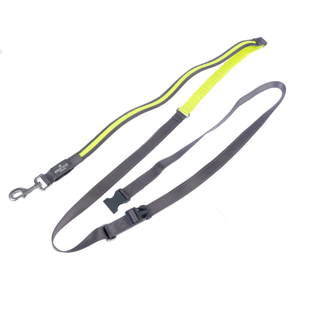 Nomad Tales Spirit USB LED smycz do biegania neonowo-żółto-szara -  Dł. 180 - 250 cm x szer. 25 mm