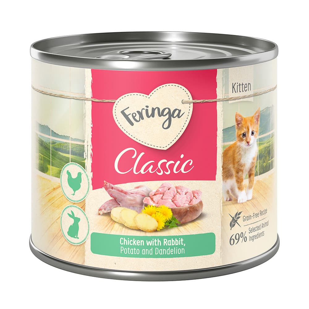 Megapakiet Feringa Classic Meat Menu Kitten, 24 x 200 g - Królik i kurczak