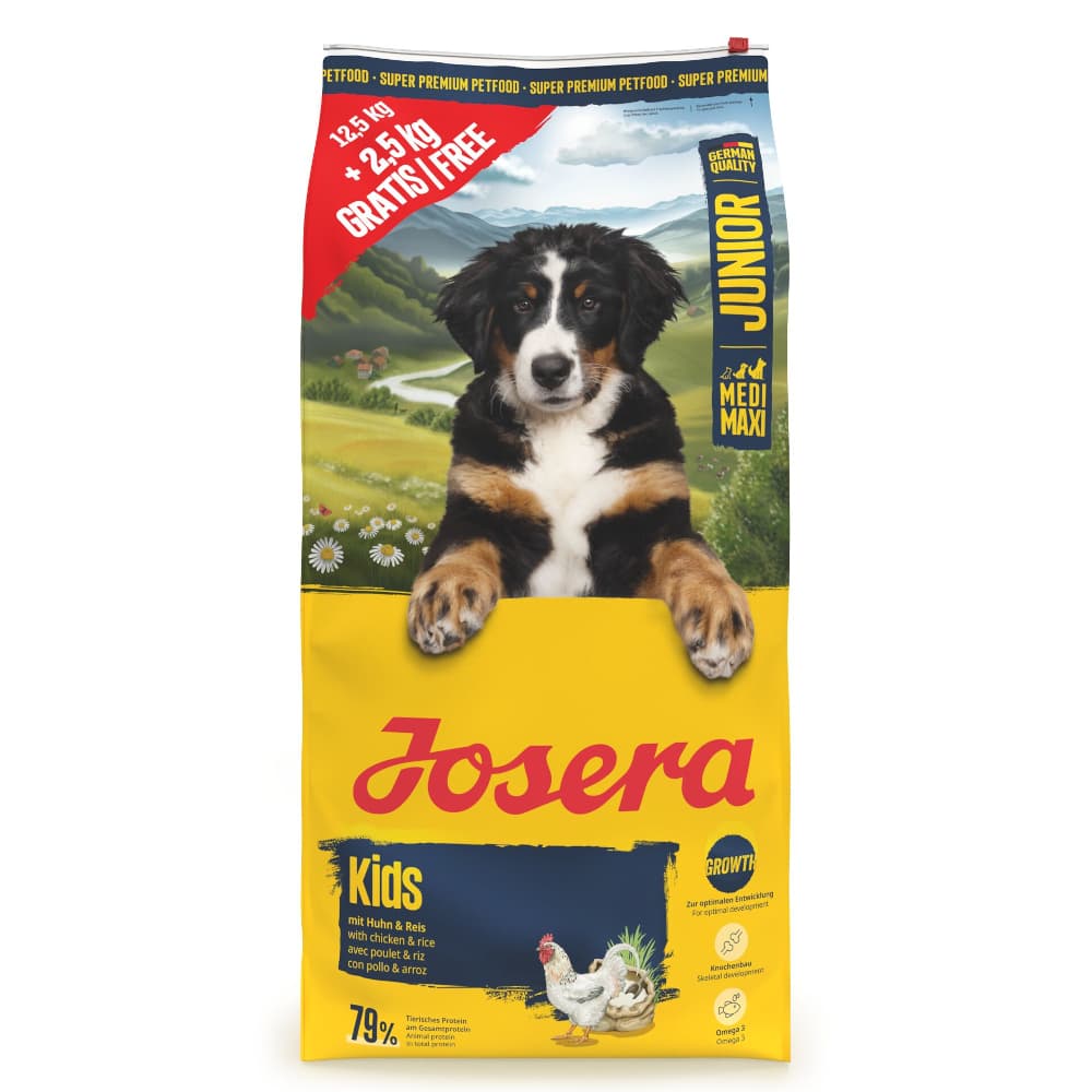 12,5 kg + 2,5 kg gratis! Josera, karma sucha dla psa, 15 kg - Medi/Maxi Junior Kids