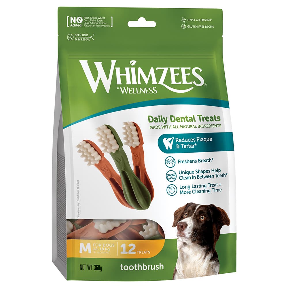 Whimzees by Wellness Toothbrush - Rozmiar M: dla średnich psów (12-18 kg, 12 szt.)