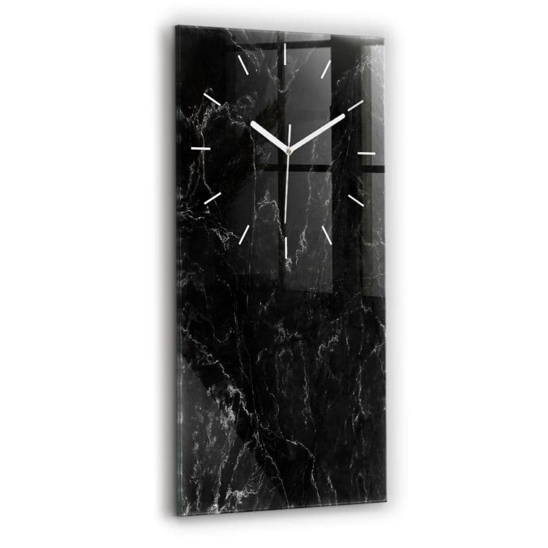 Zegar szklany białe wskazówki Wallfluent 30x60 cm Czarny marmur 1 szt.
