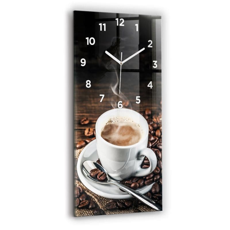 Zegar z białymi wskazówkami Wallfluent 30x60 cm Filiżanka i ziarna kawy Szklany 1 szt.