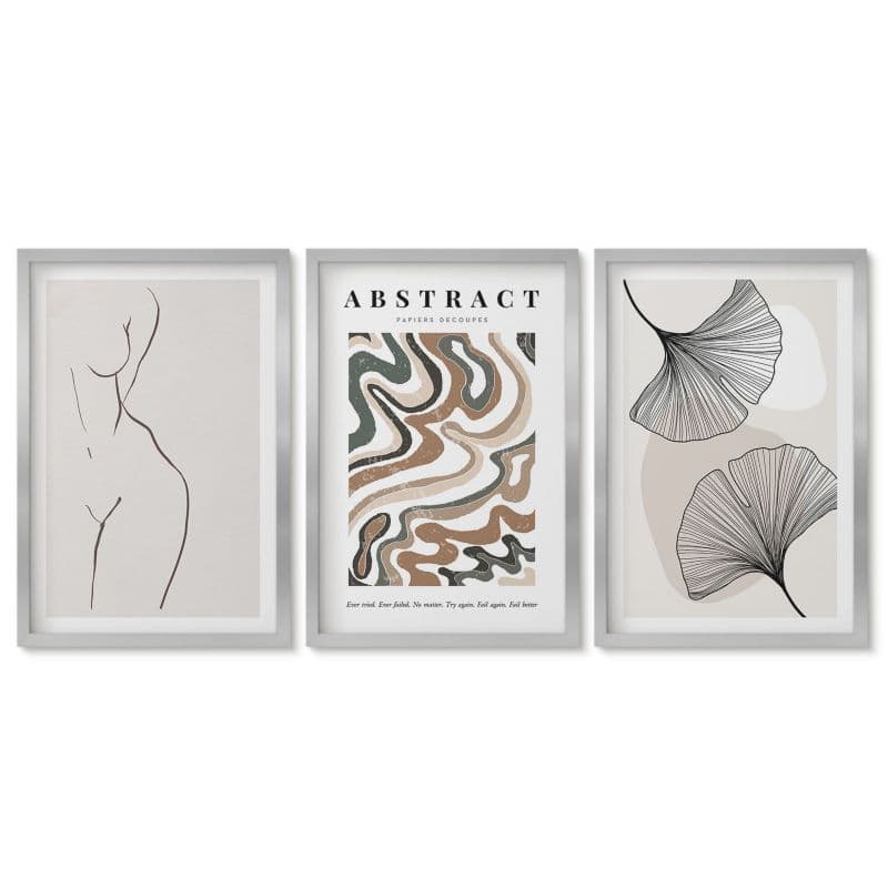 Zestaw 3 obrazów w srebrnych ramach Tulup 40x60 cm Abstrakcyjne wzory boho kształty Obrazy w srebrnej ramie 1 kpl
