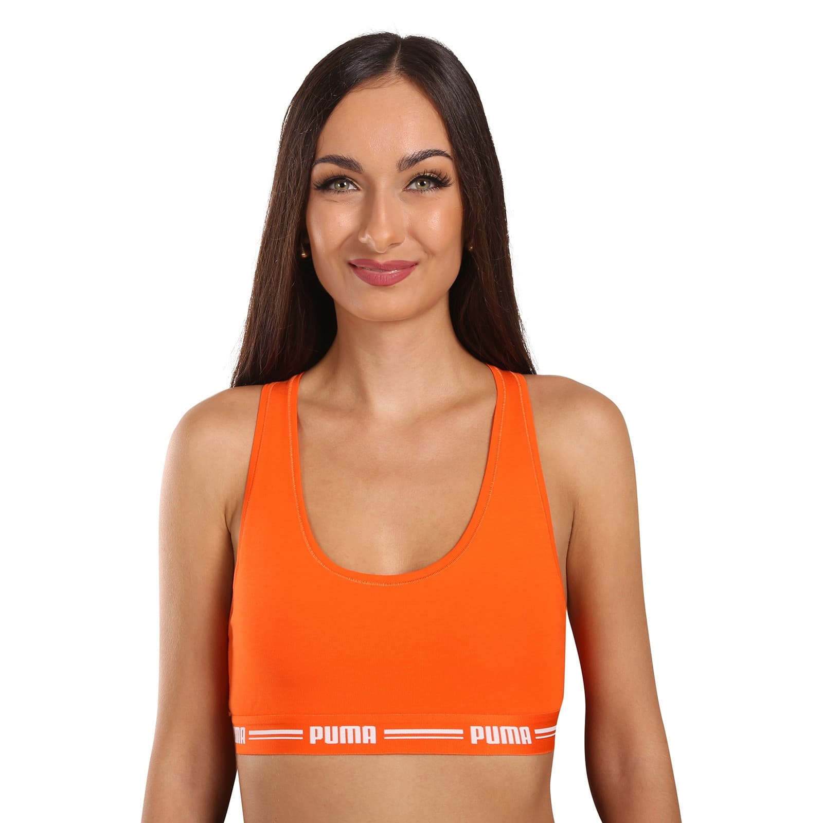 Damski biustonosz sportowy Puma pomarańczowy (604022001 023) XL