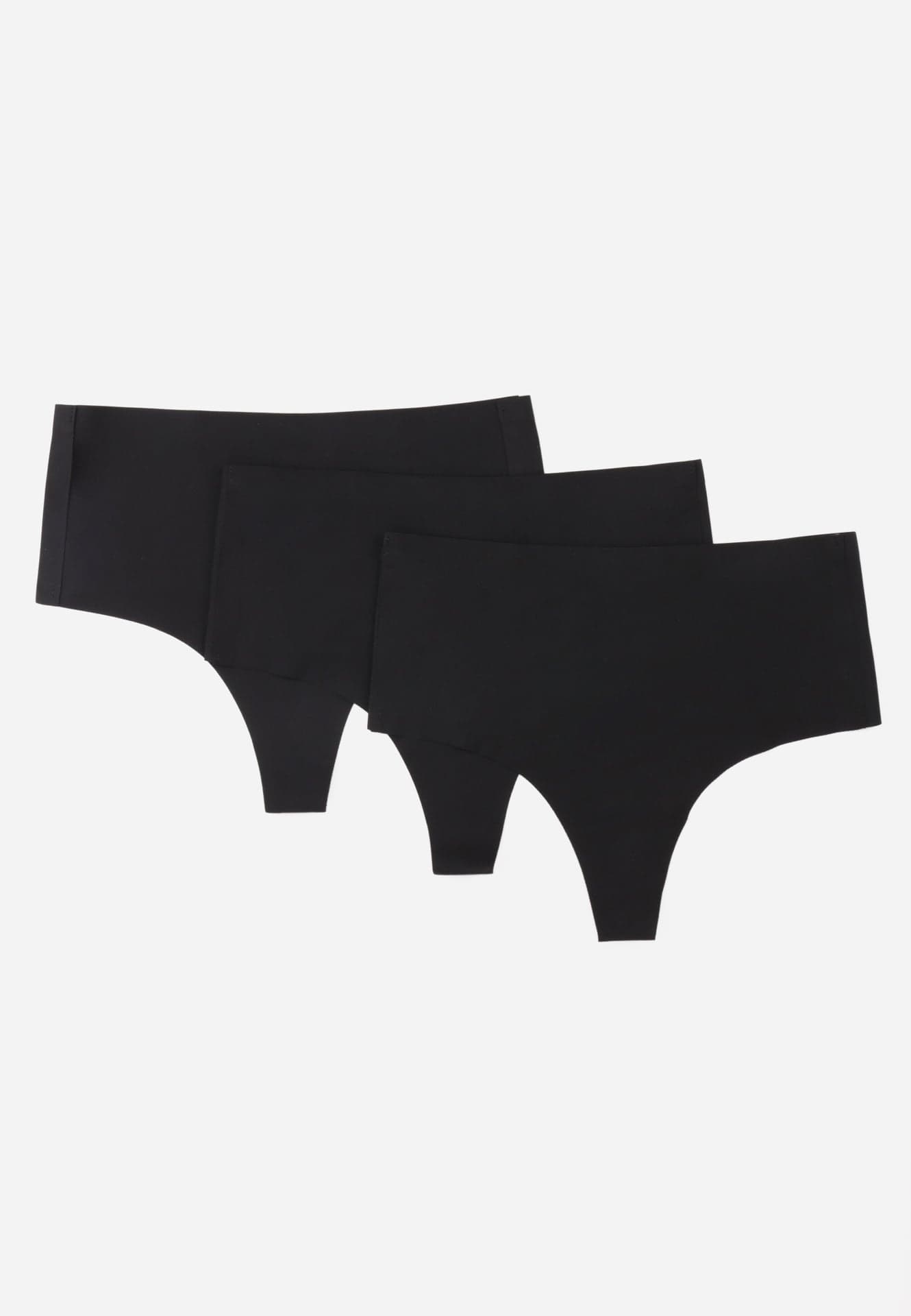 Czarne 3-Pack Majtki Bezszwowe Typu Stringi High Waist Cinossa