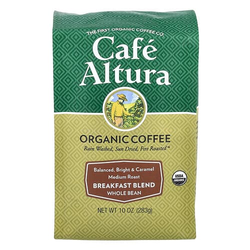 Cafe Altura  Organiczna kawa  mieszanka śniadaniowa  całe ziarna  średnio palona  283 g