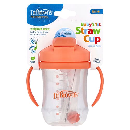 Dr. Brown's  Baby's 1st Straw Cup  6. miesiąc powyżej  koralowy  270 ml