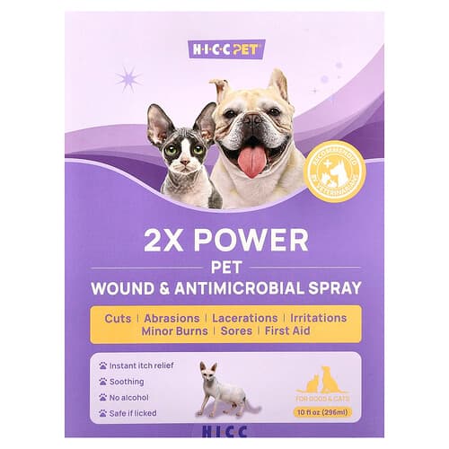 HICC Pet  Podwójny spray przeciwdrobnoustrojowy na rany zwierząt domowych i ich działanie  dla psów i kotów  296 ml