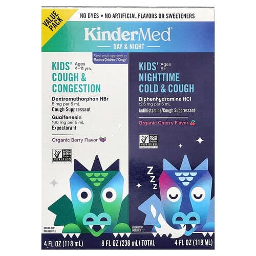 KinderFarms  KinderMed®  na dzień i na noc  na kaszel  na przekrwienie  na przeziębienie  2 butelki po 118 ml