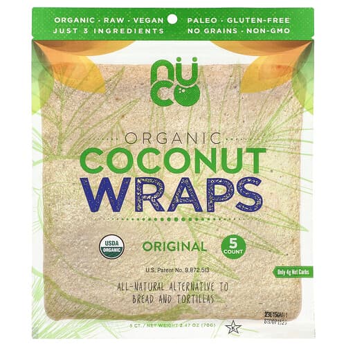 NUCO  Ekologiczne wrapy z kokosem  oryginalne  5 opakowań (14 g) każde