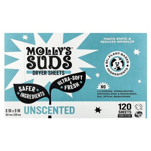 Molly's Suds  Chusteczki do suszarki  bezzapachowe  120 chusteczek
