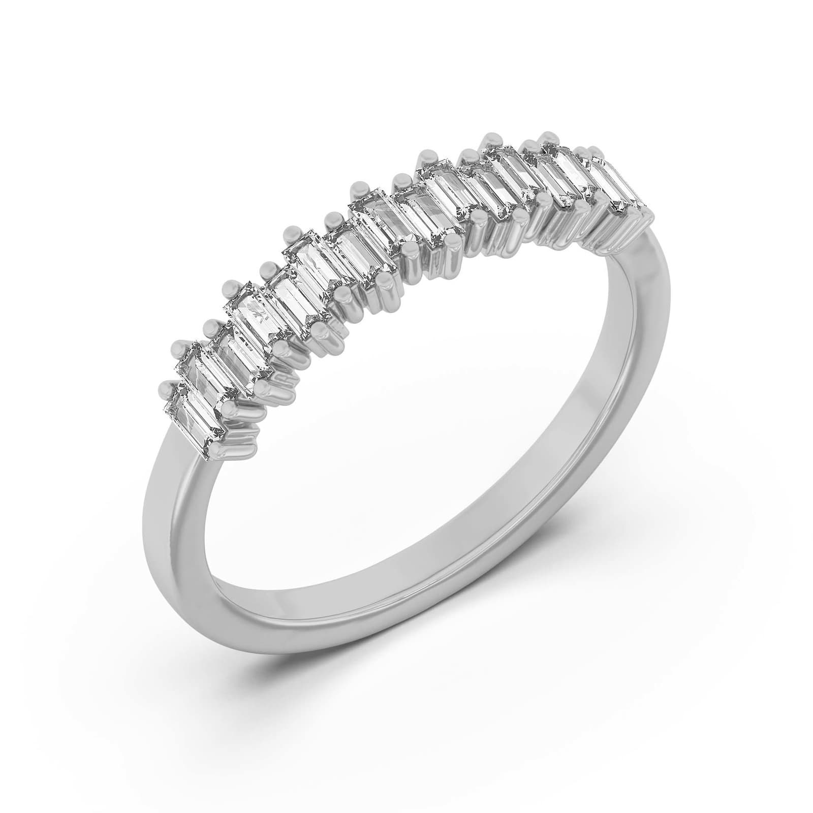 Obrączka Ślubna Baguette Accented Laboratoryjny Diament 585 Białe Złoto (14K)