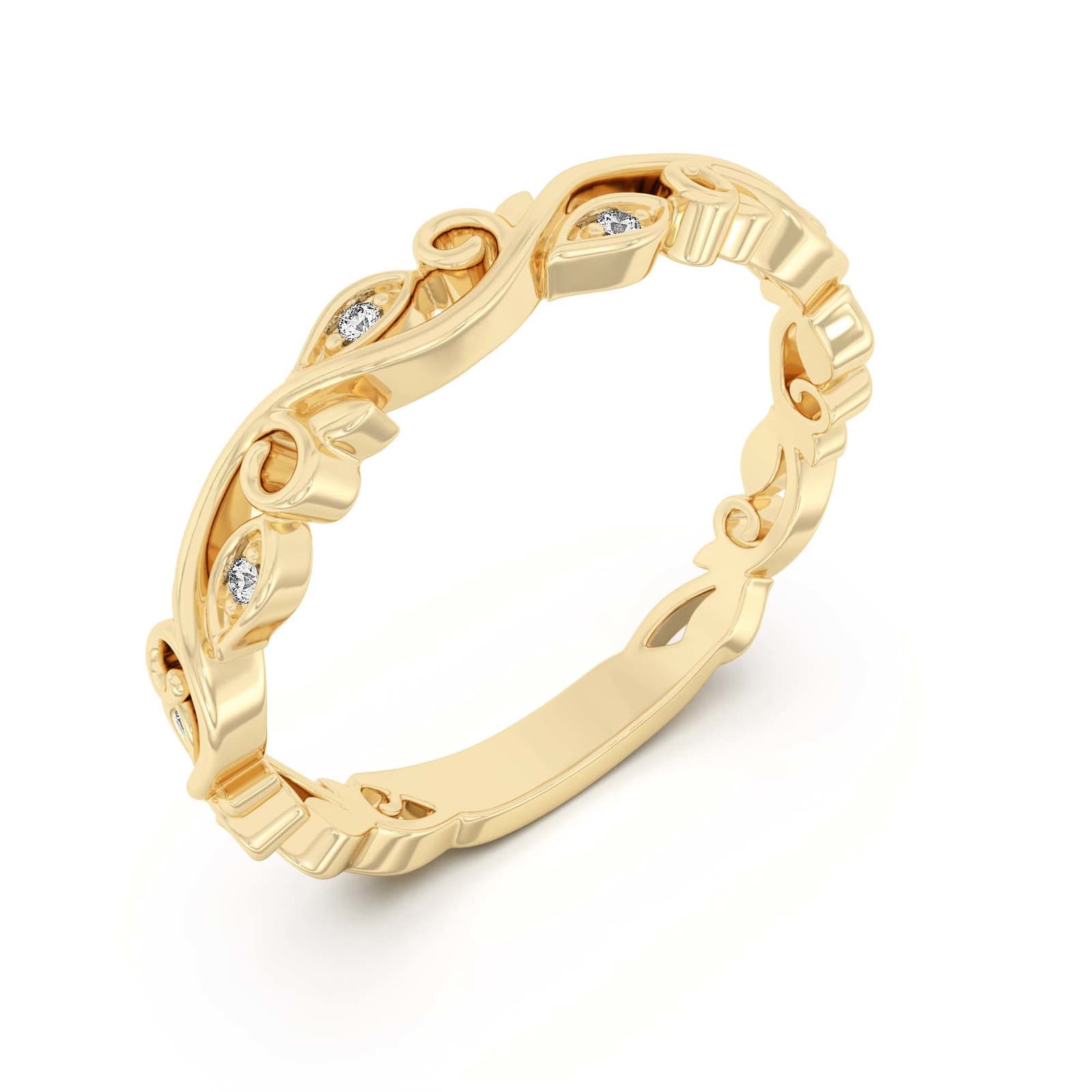 Obrączka Ślubna Bold Vine Bezel Set Laboratoryjny Diament 585 Żółte Złoto (14K)